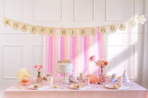 Baner filcowy Happy Birthday, różowy, 3m Partydeco Baner filcowy Happy Birthday, różowy, 3m Partydeco