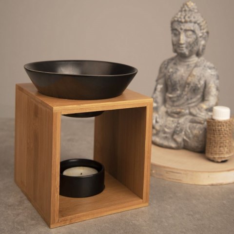 Kominek zapachowy bambusowy porcelanowy czarny 12x11x14 cm Kominek zapachowy bambusowy porcelanowy czarny 12x11x14 cm