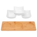 Miseczki miski do dipów przekąsek porcelanowe na desce bambusowej zestaw 4 el.