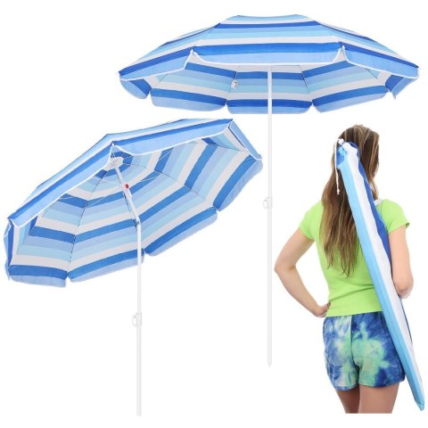 Parasol Plażowy Balkonowy w Paski Regulowany Łamany Solidny ENERO 180 cm