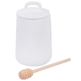 Pojemnik porcelanowy na miód do miodu z pokrywką i łyżeczką pałką 470 ml