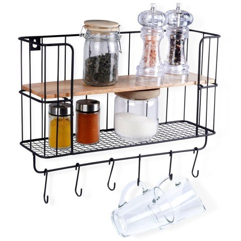 Półka ścienna metalowa z wieszakami 41x12x25,5 cm Półka ścienna metalowa z wieszakami 41x12x25,5 cm