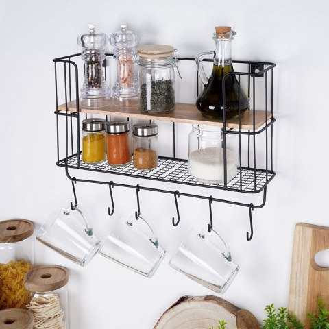 Półka ścienna metalowa z wieszakami 41x12x25,5 cm Półka ścienna metalowa z wieszakami 41x12x25,5 cm