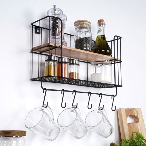 Półka ścienna metalowa z wieszakami 41x12x25,5 cm Półka ścienna metalowa z wieszakami 41x12x25,5 cm