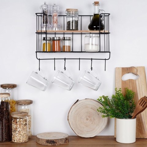 Półka ścienna metalowa z wieszakami 41x12x25,5 cm Półka ścienna metalowa z wieszakami 41x12x25,5 cm