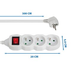 Przedłużacz listwa zasilająca 3 gniazdka z włącznikiem 3m biała ELK211W