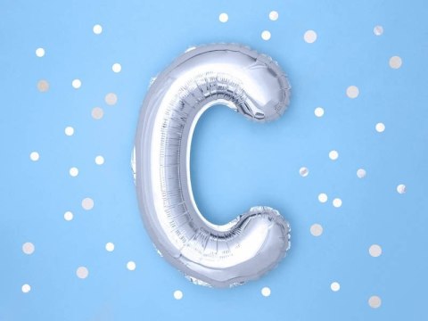 Balon foliowy Litera C, 35cm, Srebrna Partydeco Balon foliowy Litera C, 35cm, Srebrna Partydeco