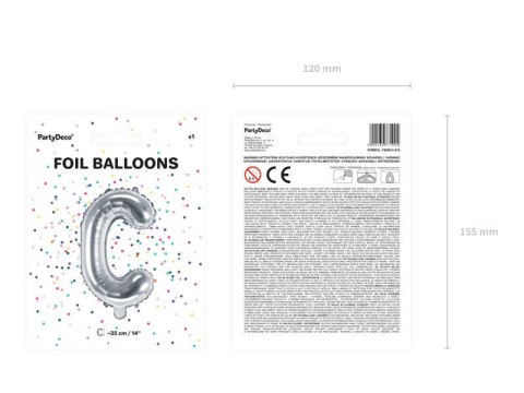 Balon foliowy Litera C, 35cm, Srebrna Partydeco Balon foliowy Litera C, 35cm, Srebrna Partydeco