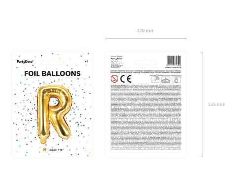 Balon foliowy Litera R 35cm, Złota Partydeco Balon foliowy Litera R 35cm, Złota Partydeco